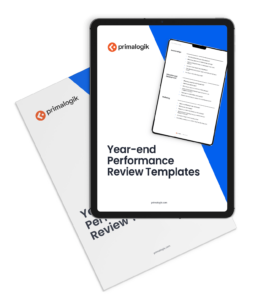 A tablet and a document showing The Year-end Performance Review Templates
